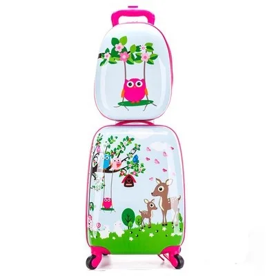 18 дюймов рюкзак мультфильм милые животные Дети abs сумки на колёсиках набор Спиннер детские чемоданы тележка дорожная сумка студента - Цвет: STYLE B a set