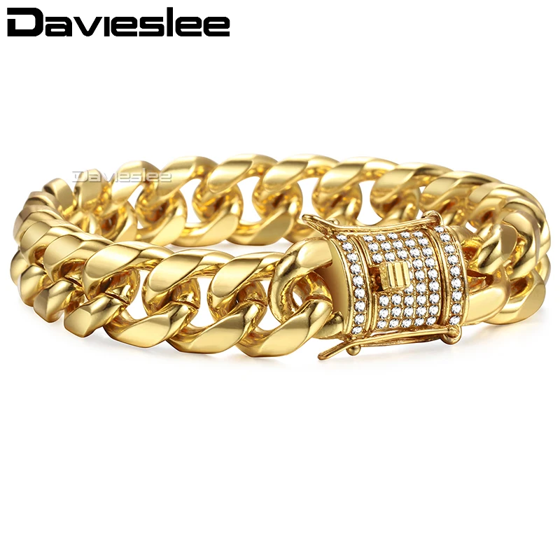 Мужской браслет Davieslee 2018 золотой из Майами кубинская цепочка браслеты для мужчин