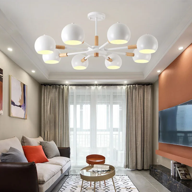  Nordic style solid wood lamps modern minimalist E27 led chandelier for living room dining room rest - 33031481033