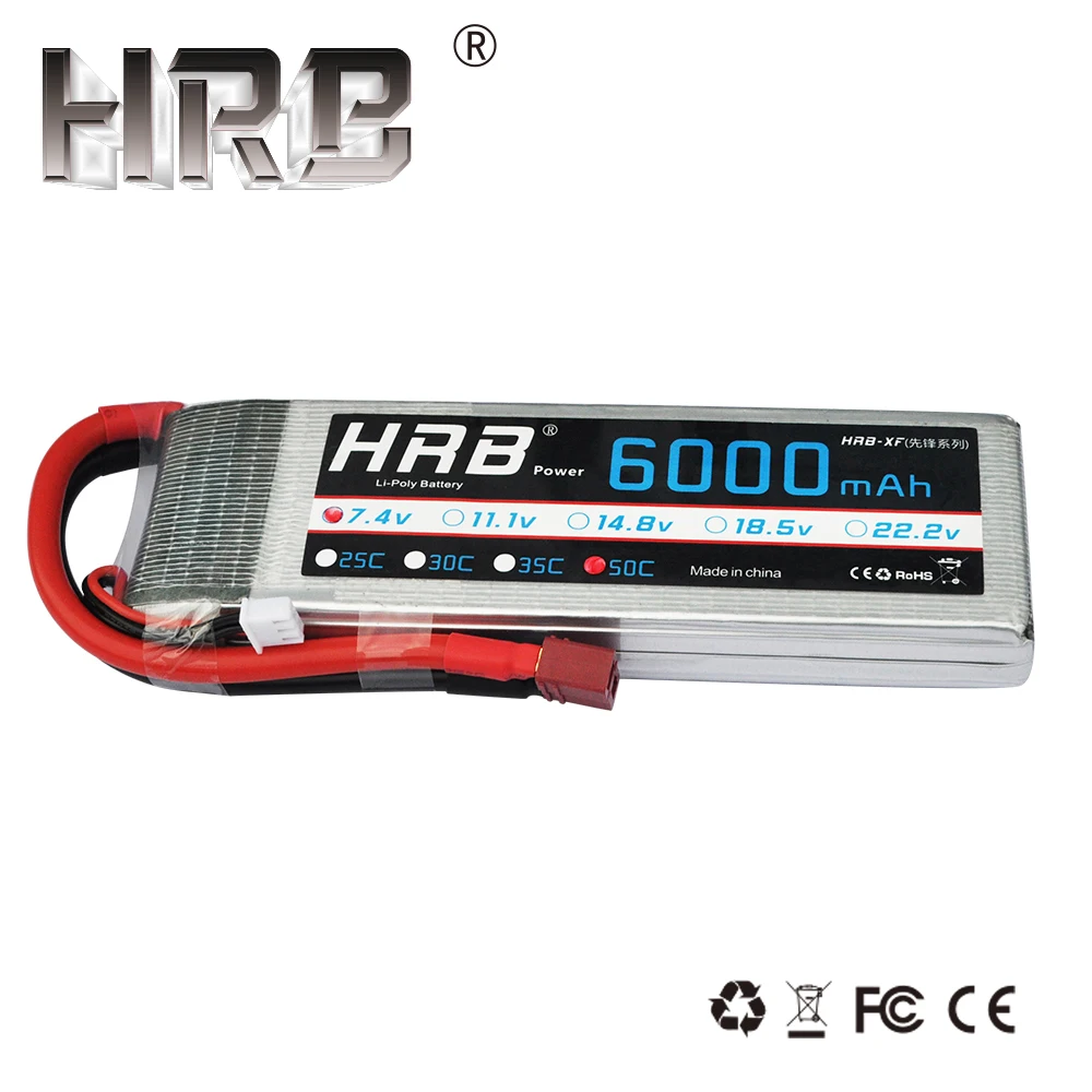 

HRB RC Lipo Battery 2S 7.4V 6000mah 50C Max 100C tamiya XT60 For Quadcopter Helicopter UAV FPV servo motor rc car