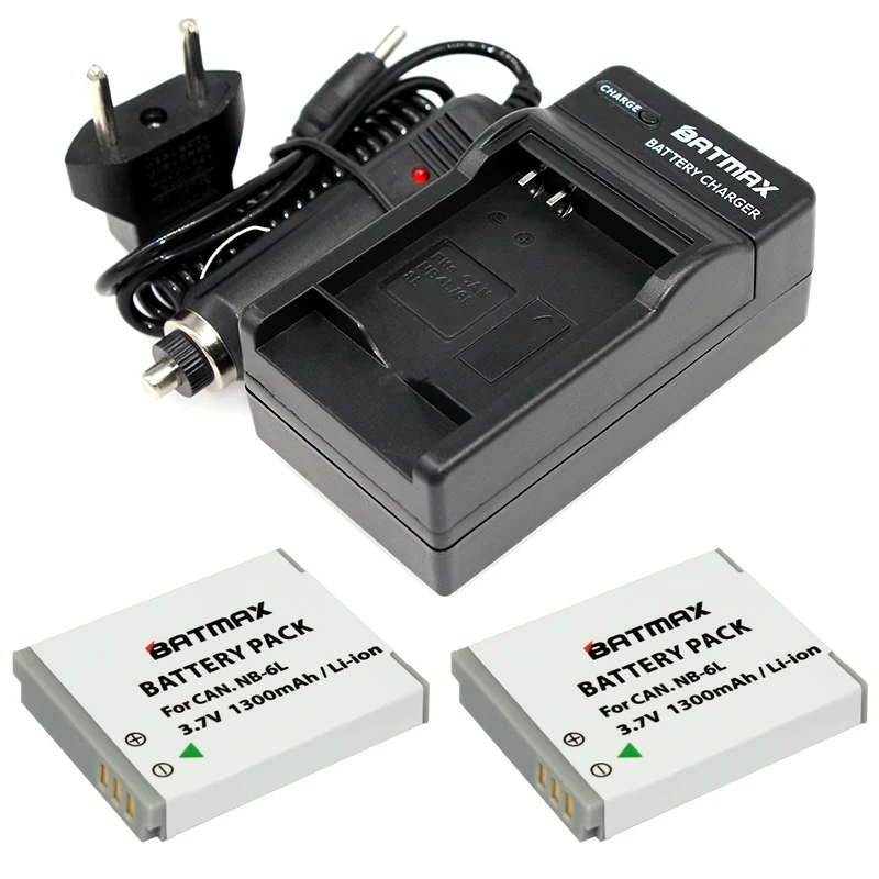 2Pcs NB6L NB6L NB 6LH 6L Battery + Portable Wall Charger for Canon