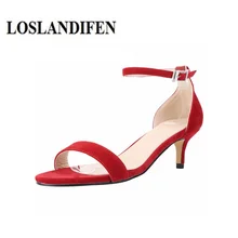 LOSLANDIFEN/женские летние туфли; классические пикантные женские туфли с открытым носком на среднем каблуке 6 см; брендовые свадебные туфли из искусственной замши; 1501