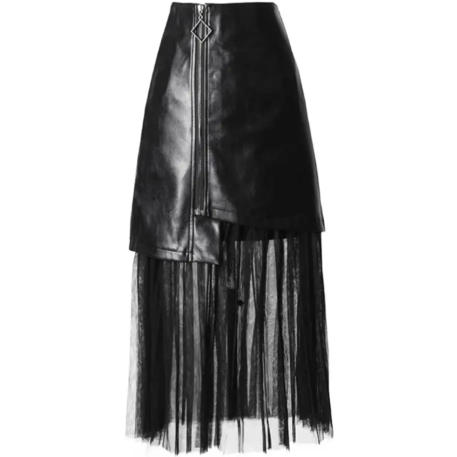 Женская Асимметричная юбка из ПУ кожи с высокой талией | одежда