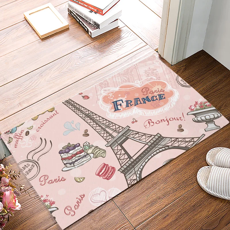 

Pink Retro Eiffel Tower Bathroom Accessories Set Dirt Debris Mud Trapper Boot Shoes Scraper Non Slip Backing Area Runners Accent