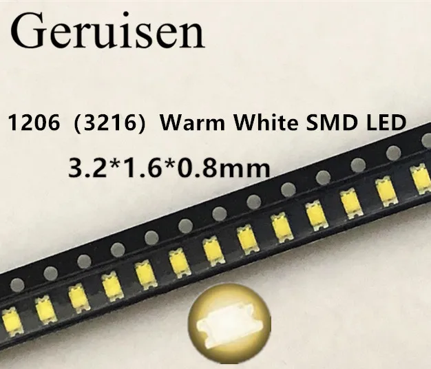50 шт. 1206 (3216) SMT теплый белый SMD поверхностное крепление LED чип светодиод лампы