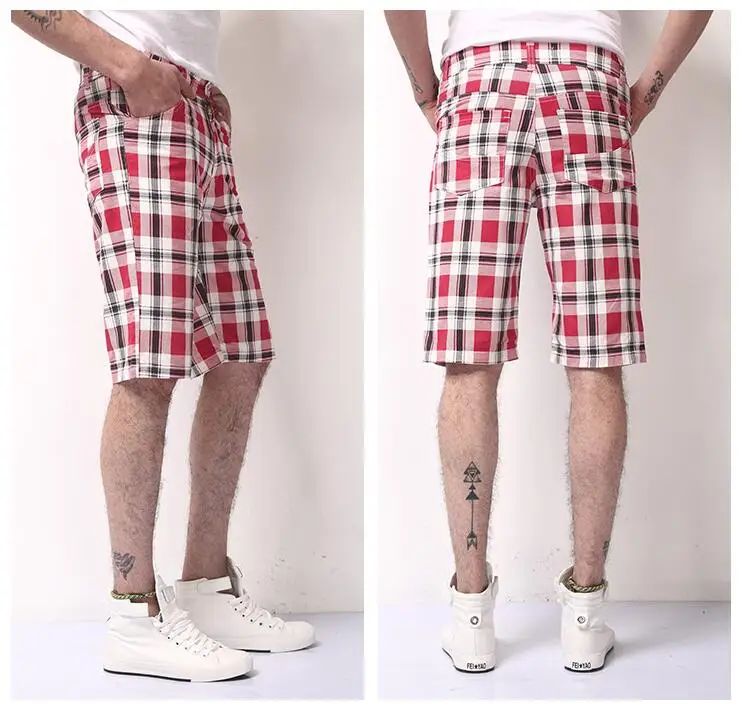 Новые летние мужские пляжные шорты модные высококачественные брендовые Клетчатые Шорты хлопковые мужские повседневные шорты Карго с карманами