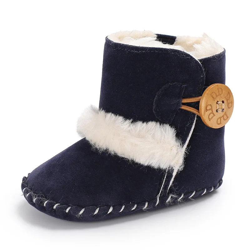

Fashion soft bottom baby boot with fur keep warm shoes solid pu leather with fur Newborn baby shoes Non-slip for 0-18M