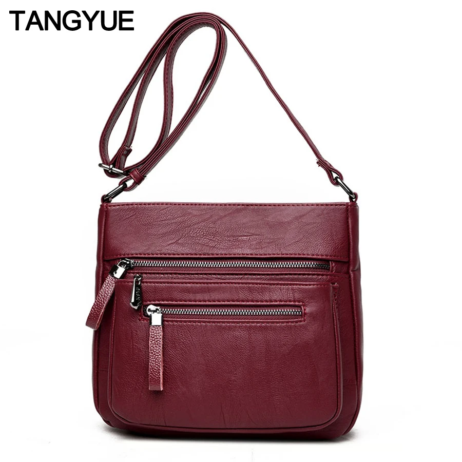 

TANGYUE Messenger Bag Women's Shoulder Bag for Woman Leather Crossbody Bags for Girls Luxury Black Cross Body ladies Female Sac