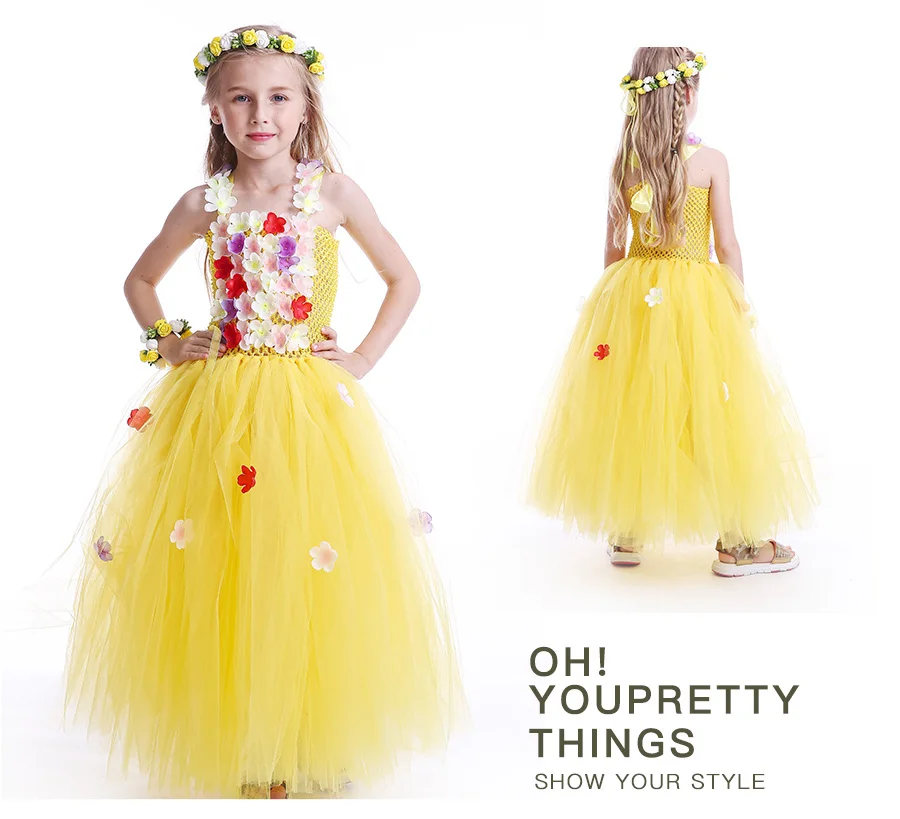 Princess Belle Flower Fairy Tutu Dress Girls Beauty Beast Cosplay Costume Kids Pageant Wedding Purim Ball Gown (7)