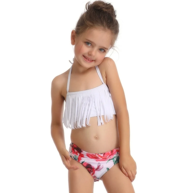 颜色2 Mujer Tassel Swimsuit Sexy Bikini High Waist Swimsuits Floral Sling Striped Parent Child Bikini Set Biquinis Feminino Bikini 