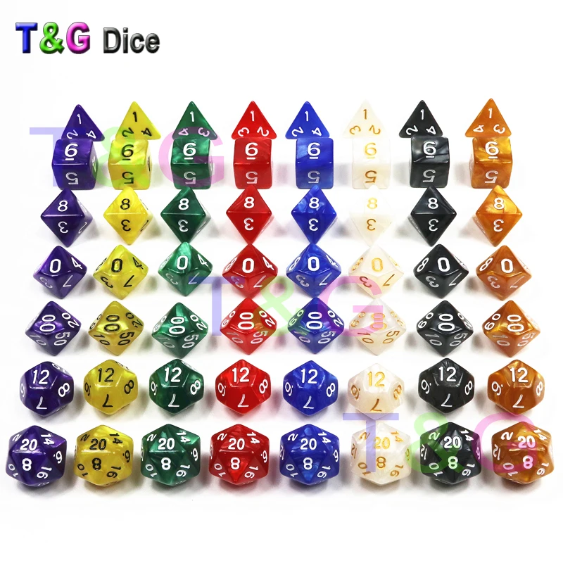 7pc/lot High Quality Yellow 7 Dice Set With Pearlized Effect D4,6,8,10,10,12,20 Diagnosticin