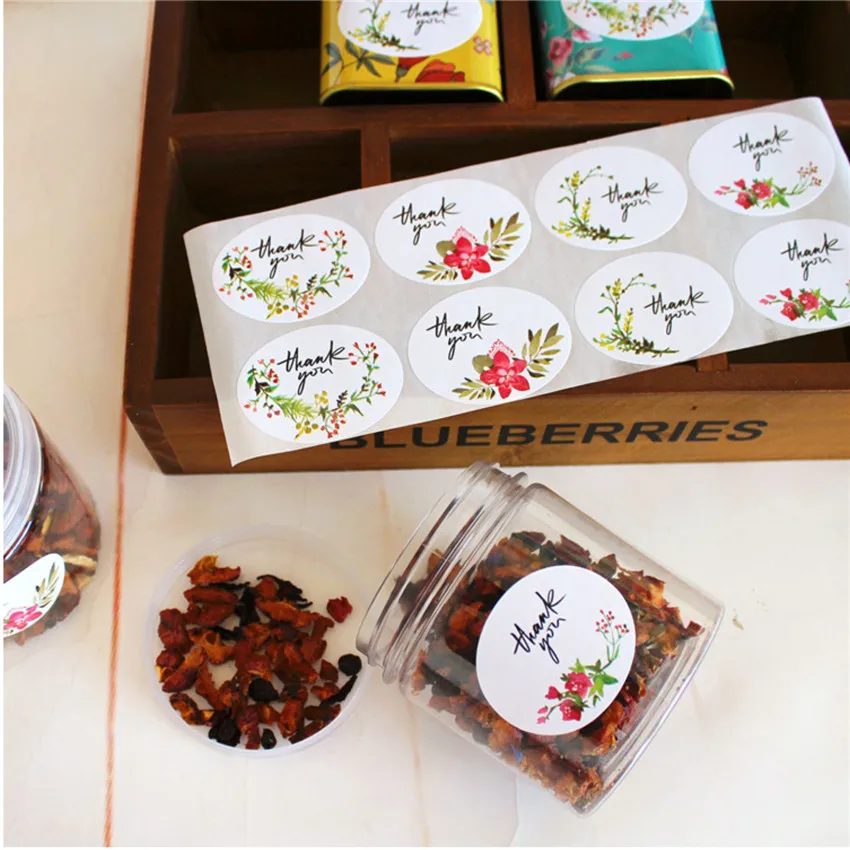 

120pcs Vintage flower Thank you sealing Stickers label Adhesive Kraft Seal Sticker for Baking Gift Stickers DIY Gift Box decor