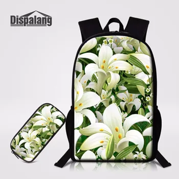 

Dispalang Lilies Print School Bags For Primary 2PCS/Set Backpack Pencil Case For Children Mochila Escolar Shoulder Back Pack Bag