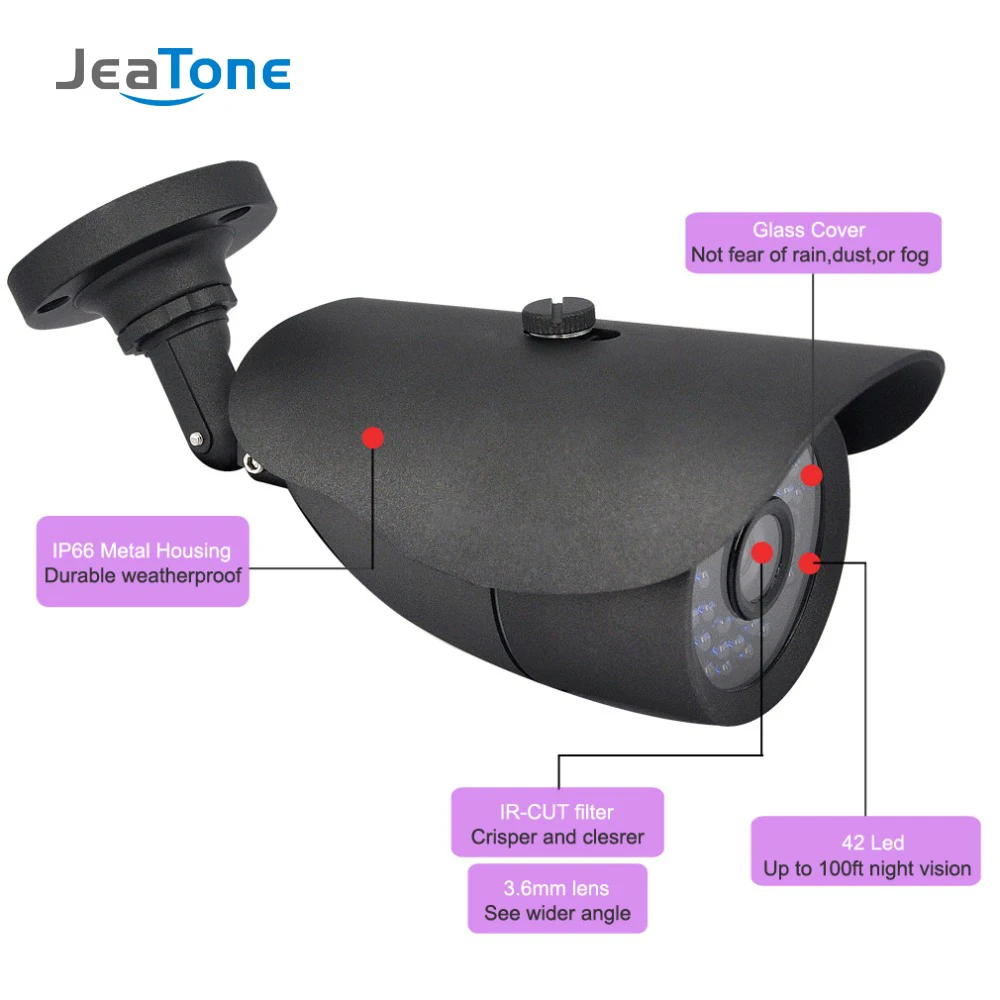 Водонепроницаемая камера видеонаблюдения JeaTone HD 1200TVL CMOS для дома и улицы