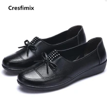 Cresfimix/мягкая обувь на плоской подошве черного цвета; удобная женская обувь без застежки; рюкзак из кожи; женская обувь на плоской подошве с бантом для отдыха