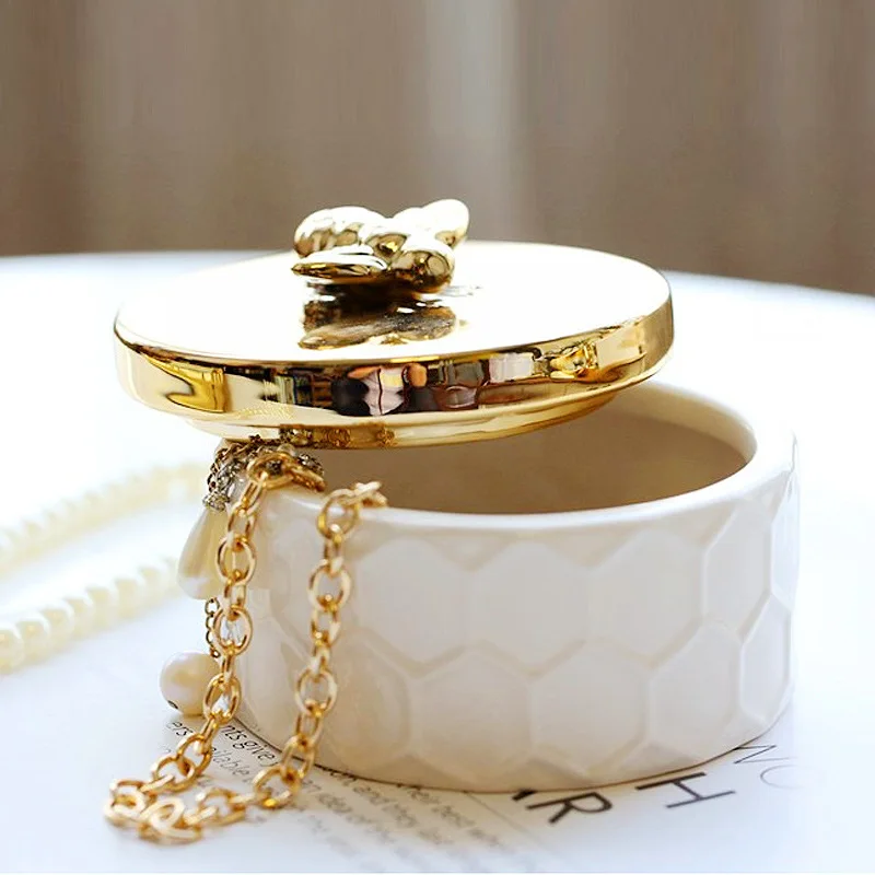 Ceramic Storage Tank Wedding Ring Earrings Jewelry Accessories Storage Tank Round Ceramic Candy Storage Box