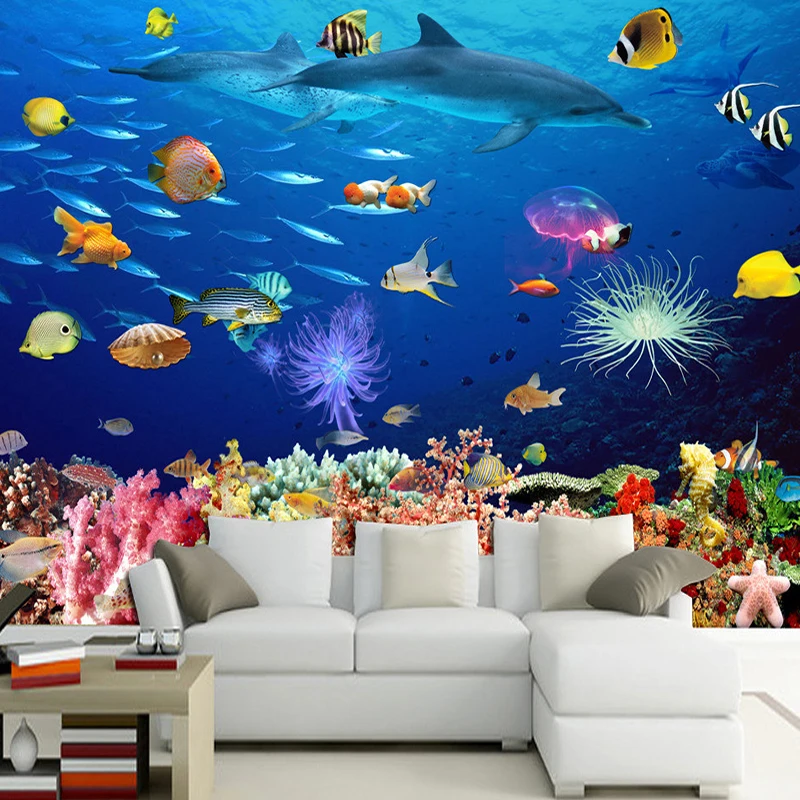 

Cartoon Wallpaper For Kids Undersea Fish Dolphin Corals Photo Wall Mural Painting Custom Kids Room Bedroom Backdrop Wall Paper