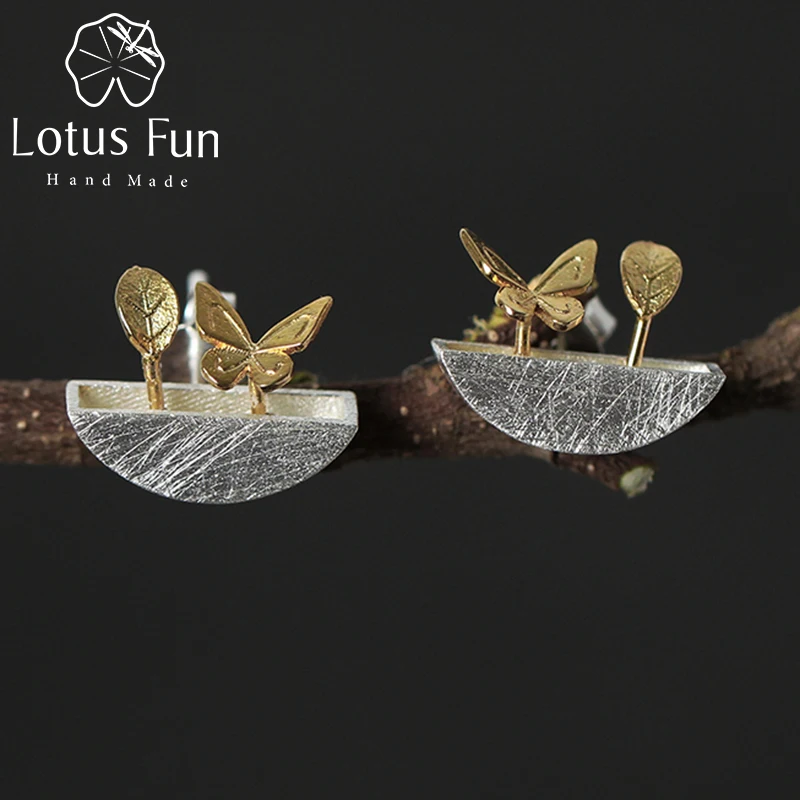 

Lotus Fun Real 925 Sterling Silver Natural Style Creative Handmade Fine Jewelry My Little Garden Stud Earrings for Women Brincos