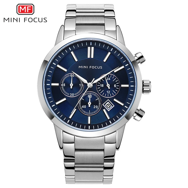 Mini Focus Analog Quartz Dress Watch Men Silver Blue Stainless Steel Band  Chronograph Luminous Wristwatch With Date 24-hour 0470 - Quartz  Wristwatches - AliExpress