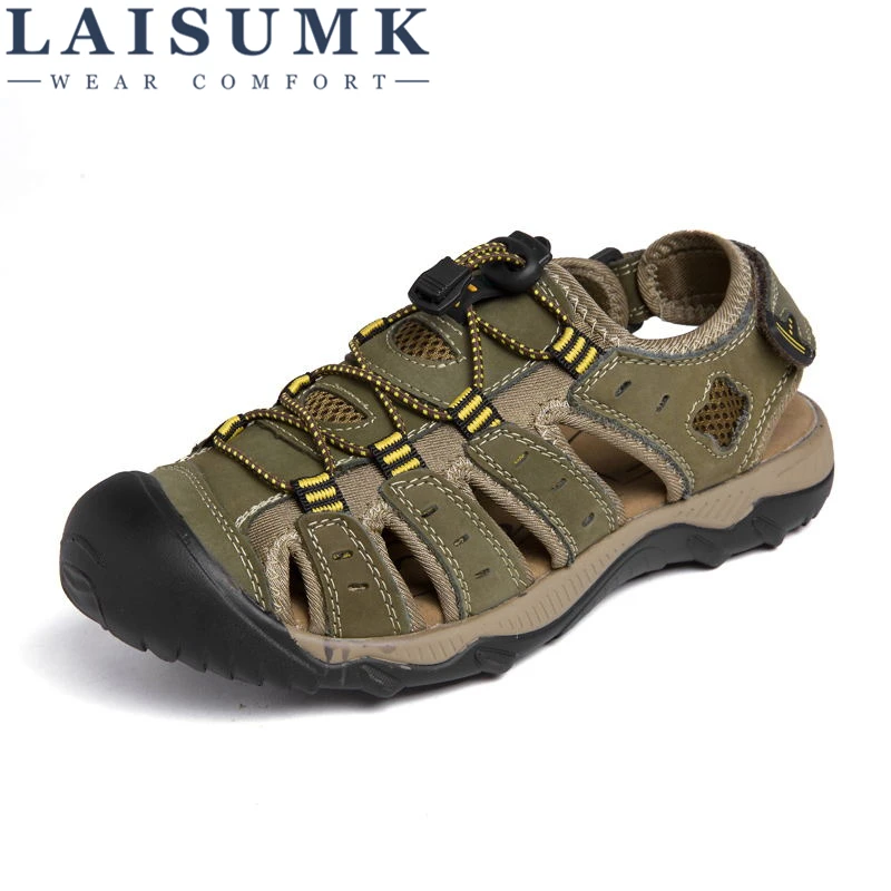 Laisumk New Fashion Summer Beach Breathable Men Sandals Genuine Leather Mens Sandal Man Causal Shoes Plus Size 39 48 huismerk kopen in de aanbieding Laisumk New Fashion Summer Beach Breathable Men Sandals Genuine Leather Mens Sandal Man Causal Shoes Plus Size 39 48 huismerk kopen in de aanbieding