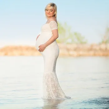 

Summer Pregnancy Women Lace Maxi Dress Maternity Dress 2018 Short Sleev Fancy Gown Pregnant Evening Long Dress Photography Props
