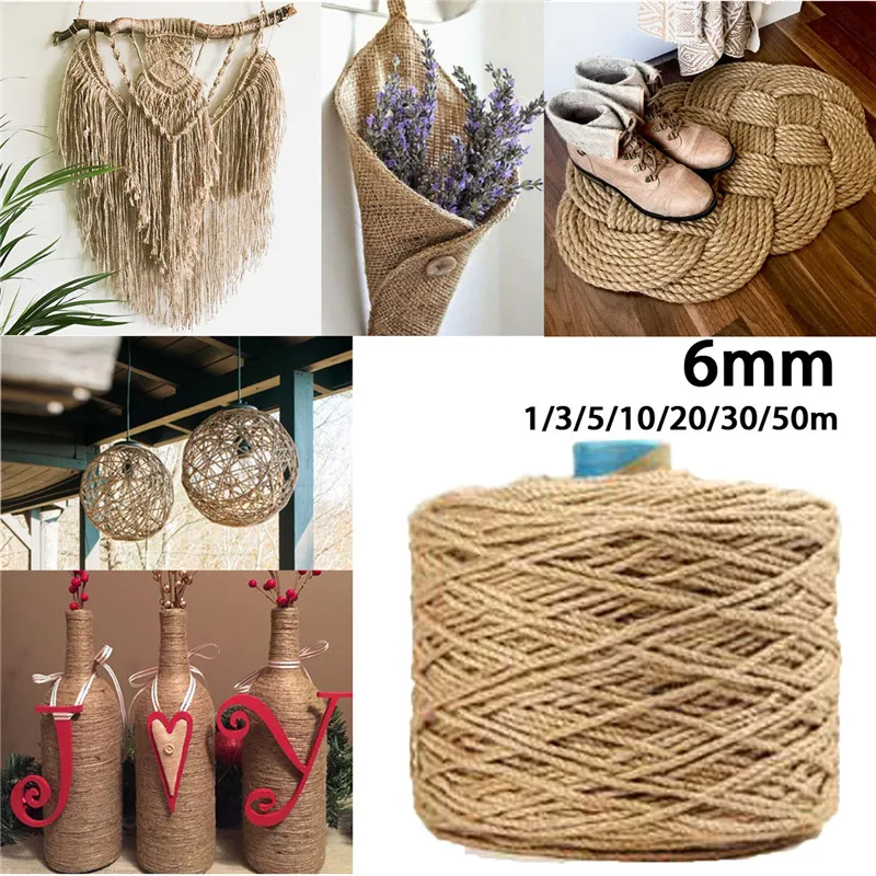 

6mm 1m-50m Natural Jute Rope Twine Rope Hemp Twisted Cord Macrame String DIY Craft Handmade Decoration Pet Scratching