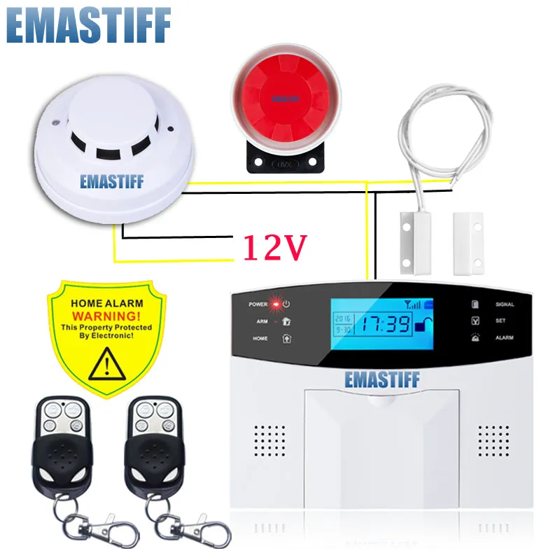 GSM Проводная сигнализация Встроенная антенна сигнализация s охранная домашняя сигнализация Русский Английский Испанский голос с детектором дыма