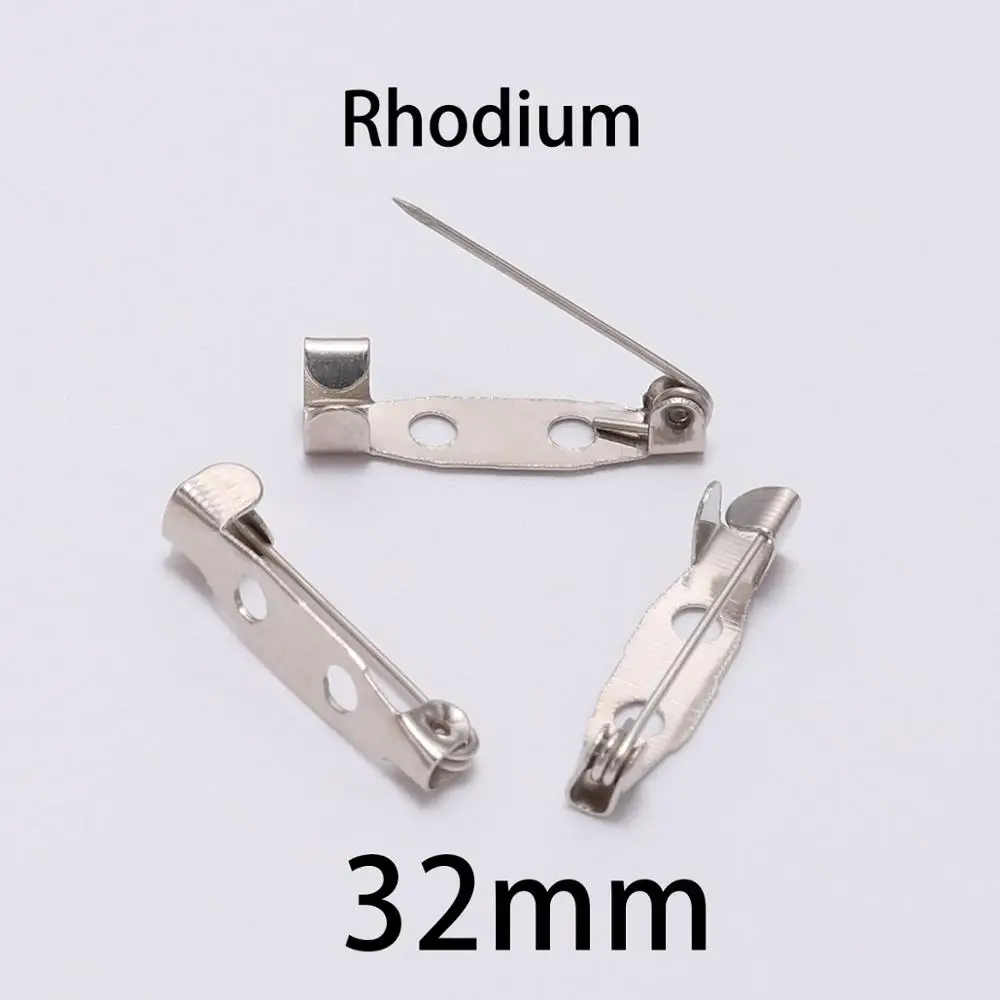 Rhodium - 32mm 50 шт в наборе, 15, 20, 25 30 35 мм булавки брошь выводы брошь булавки с пустым основанием для самостоятельного изготовления ювелирных изделий Костюмы аксессуары - Цвет: Rhodium - 32mm