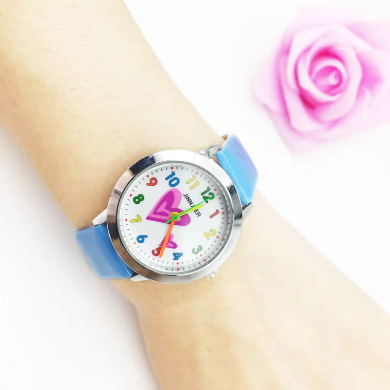 Fashion Children's Watches Colorful Number Heart Cartoon Quartz Watch Girl Pink Leather Pretty Student Wristwatches Kids hodinky