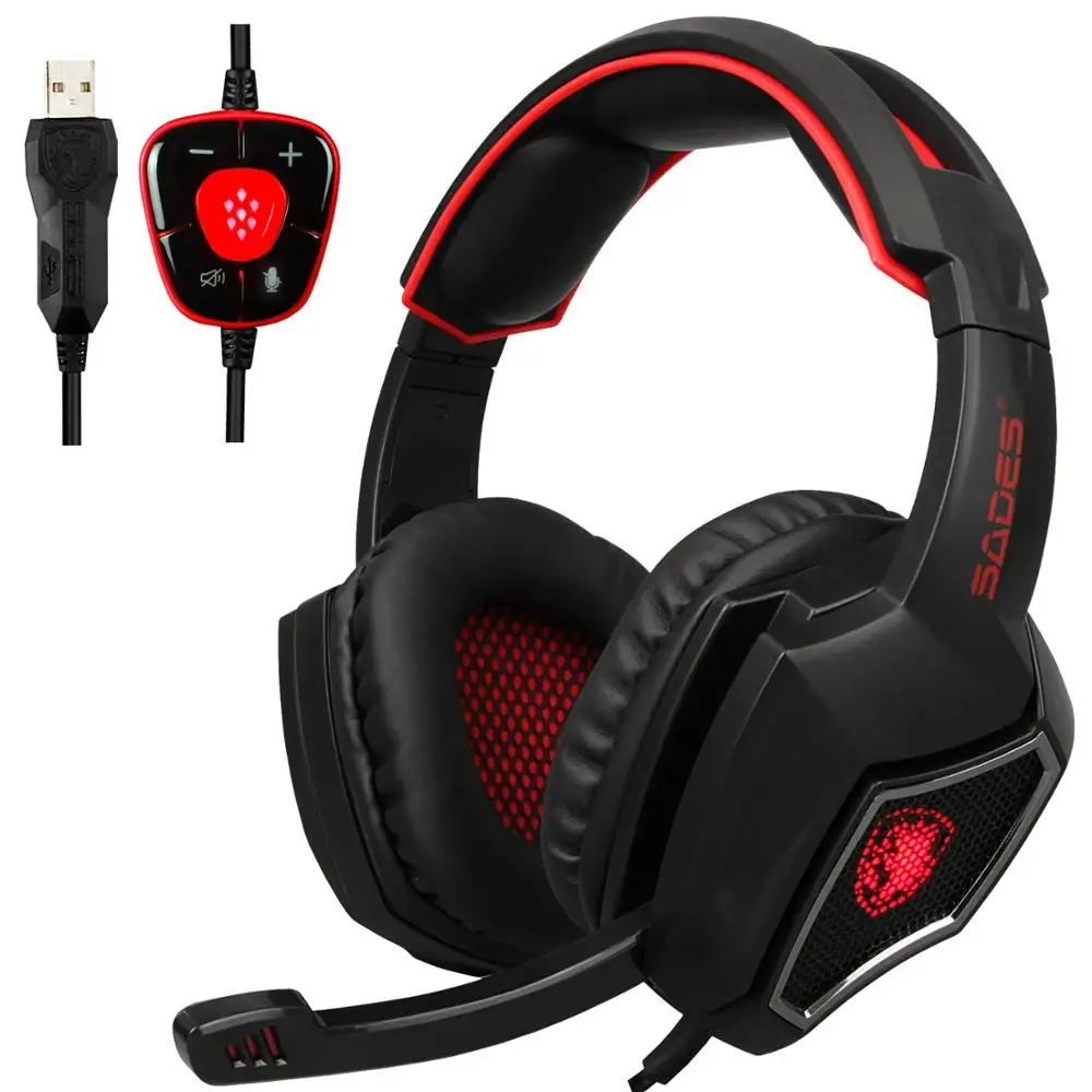 Игровая гарнитура SADES Spirit Wolf USB 7 1 с объемным звуком удобные проводные наушники