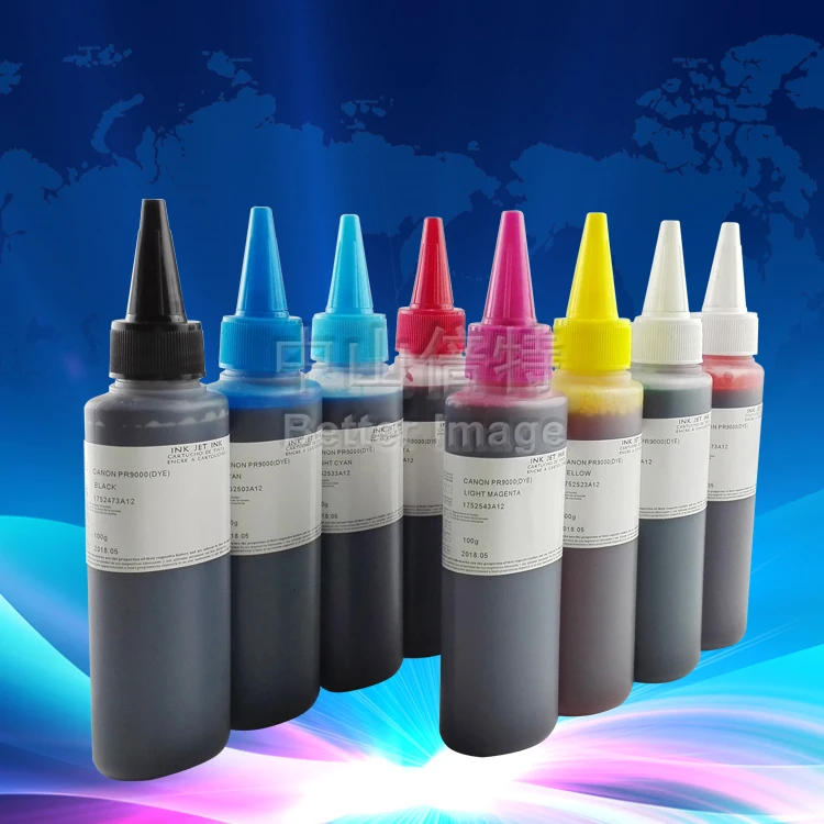 High Quality Refill Dye ink for Canon Pro9000 printer, BK/C/M/Y/PC/PM/G/R, 100ml bottled for CLI