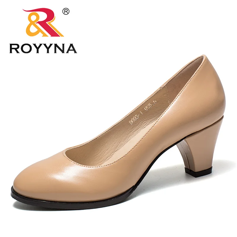 ROYYNA جديد وصول الكلاسيكية نمط Womnen مضخات جولة تو فام مكتب أحذية الانزلاق على الإناث الرسمي أحذية سبايك الكعوب سيدة أحذية