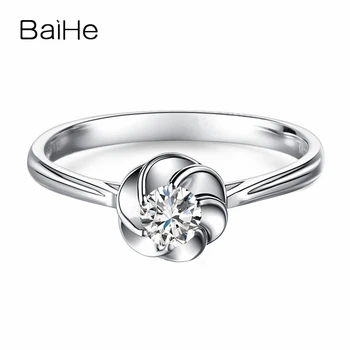 

BAIHE Solid 10k White Gold(AU417) Elegant Engagement Wedding Ring Women's Party Fine Jewelry Trendy Gift Ring