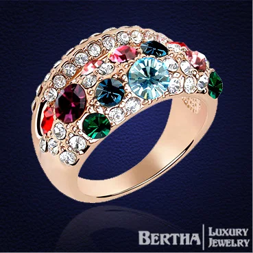 

Luxury Gold Color Colorful Stones Rings accessories Crystals From Swarovski Jewellery Valentine's day Gift