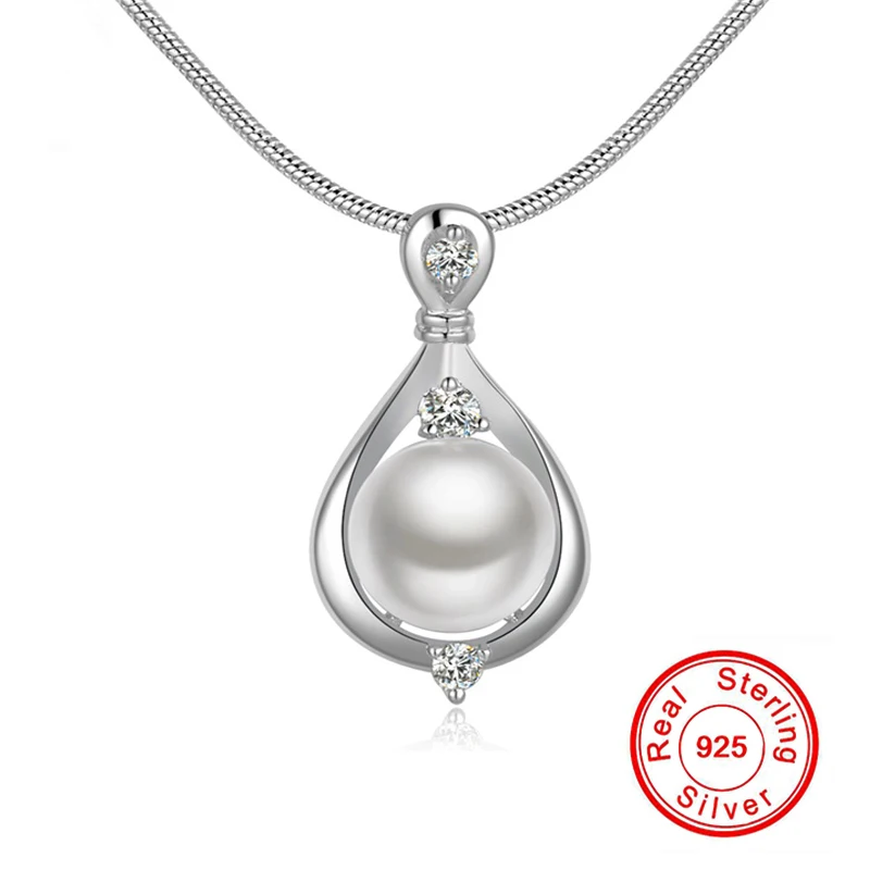 

YANHUI Original Fashion White Pearl Pendant Necklace For Women Real Pure 925 Silver Snake Chain Necklace Wedding Jewelry LN523