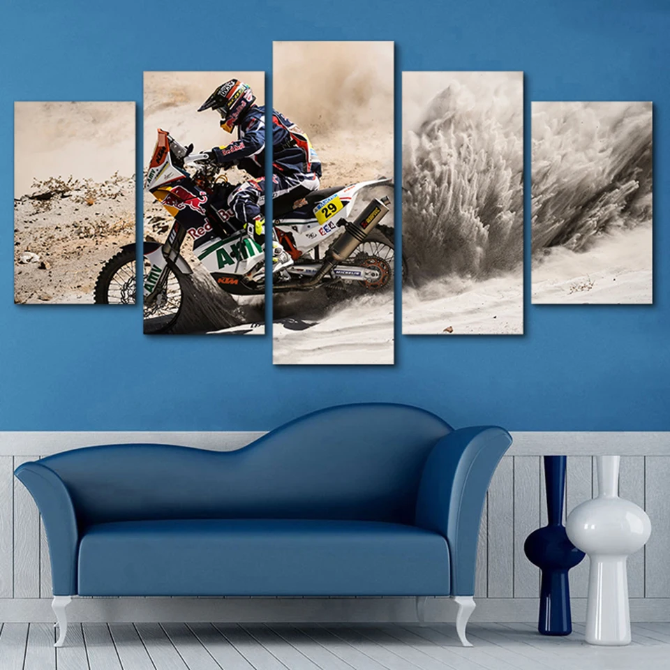 Wall Art Poster Home Decor Modern 5 Panel Motocross Motocross For Living Room HD Print Painting Canvas Modular Pictures Frame