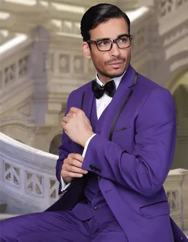 

Custom Made Groomsmen Notch Lapel Groom Tuxedos Purple Men Suits Wedding Best Man Blazer (Jacket+Pants+Tie+Vest) B955