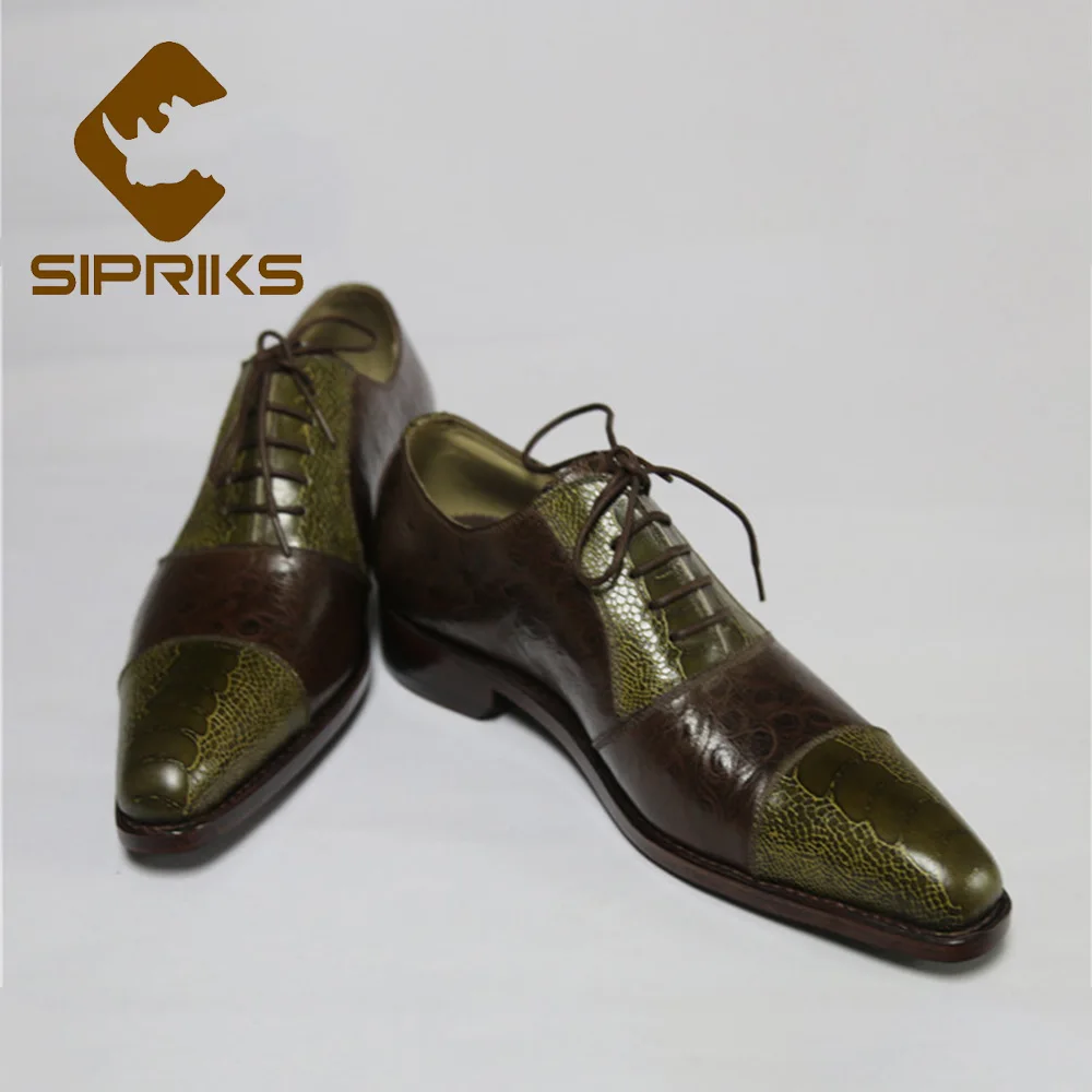 US $174.04 Sipriks Mens Captoe Dress Shoes Oxfords Boss Printed Ostrich Skin Business Shoes Goodyear Welted Suits Social 46 Cow Leather