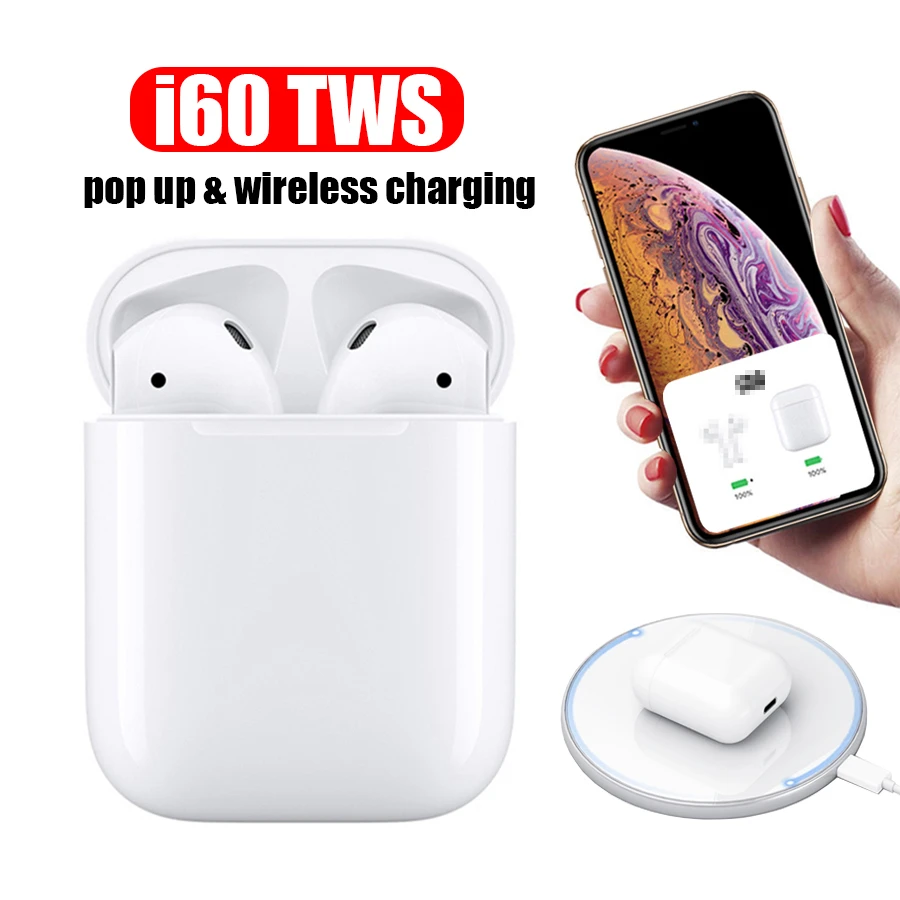 

Original tws i60 Bluetooth Earphones Wireless Charging Pop Up Touch Bluetooth 3D Hifi Stereo Earbuds tws i60 PK i30 tws i20 i12