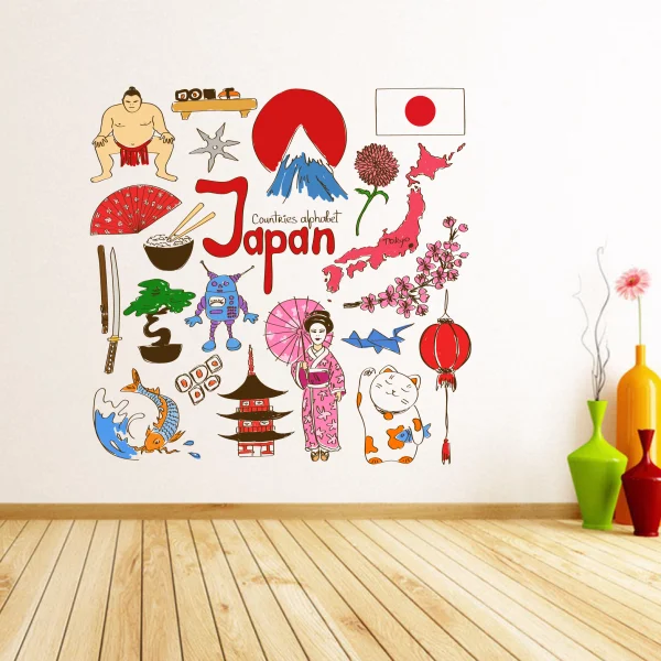 Japan Colorful Illustration Travel The Word Landmark Wall