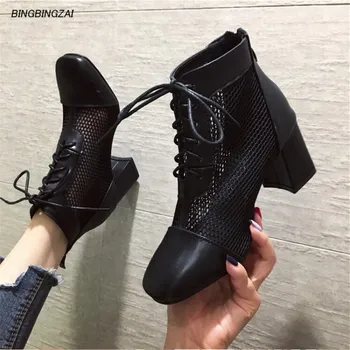 

BBZAI Shoes woman Leisure boots 8CM botas mujer Thin Heels platform spring /Autumn comfort botas Bottes Femmes Mesh 35-39