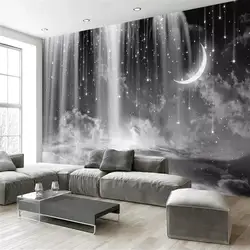 Черный и белый водопад звездное небо фон профессиональное производство Фреска оптовая продажа, Обои фреска плакат фото стена
