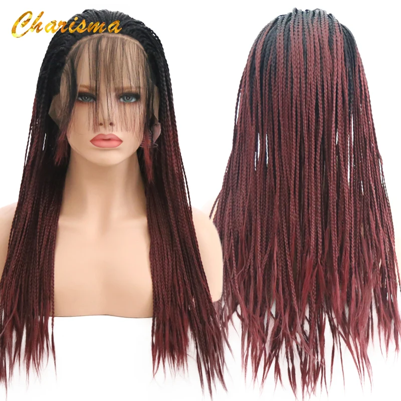 

Charisma Synthetic Lace Front Wig Long Handmade Braided Box Braids Ombre Dark Roots 24 Inch Wigs With Baby Hair For Black Women