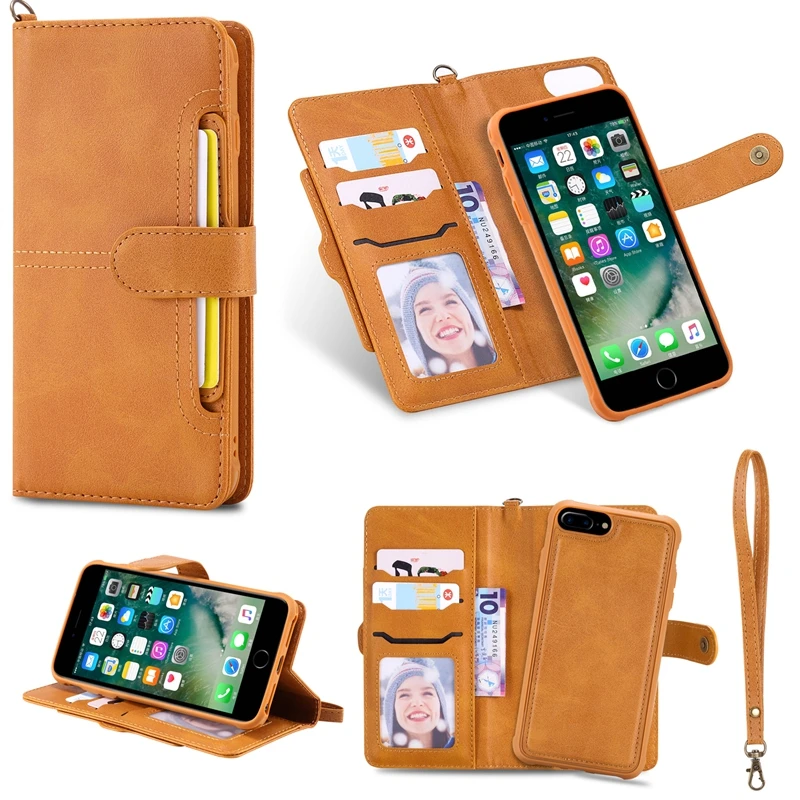 

Real Leather Wallet Case For iPhone 8 Plus Case Magnetic Multifunction Zipper Case For iPhone 8 Plus Cover With Card Holders