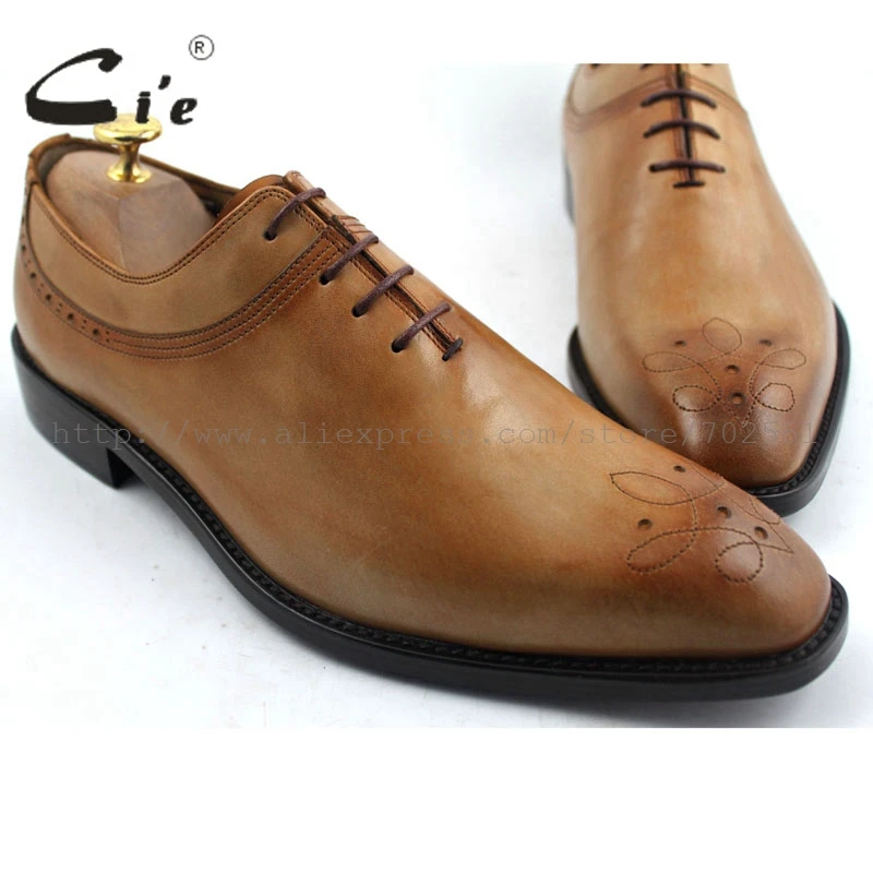 CIE с квадратным носком резные ручной работы из натуральной телячьей кожи мужская Оксфорд шнуровка обуви цвет коричневый No. OX194 клей Craft