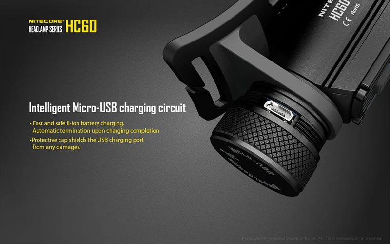 Лучшие продажи Nitecore HC60 1000 люмен CREE XM-L2 U2 светодиодный USB Перезаряжаемые фары с 3400 мА/ч, 18650 Батарея