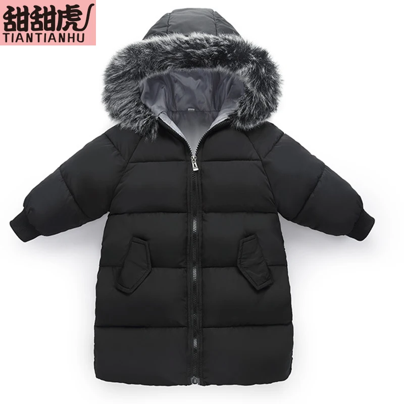

2018 Fashion Children Winter Jacket for Girls boys Winter Coat Kids Warm Thick New fur hood long down Coats snowsuit 2-6Y