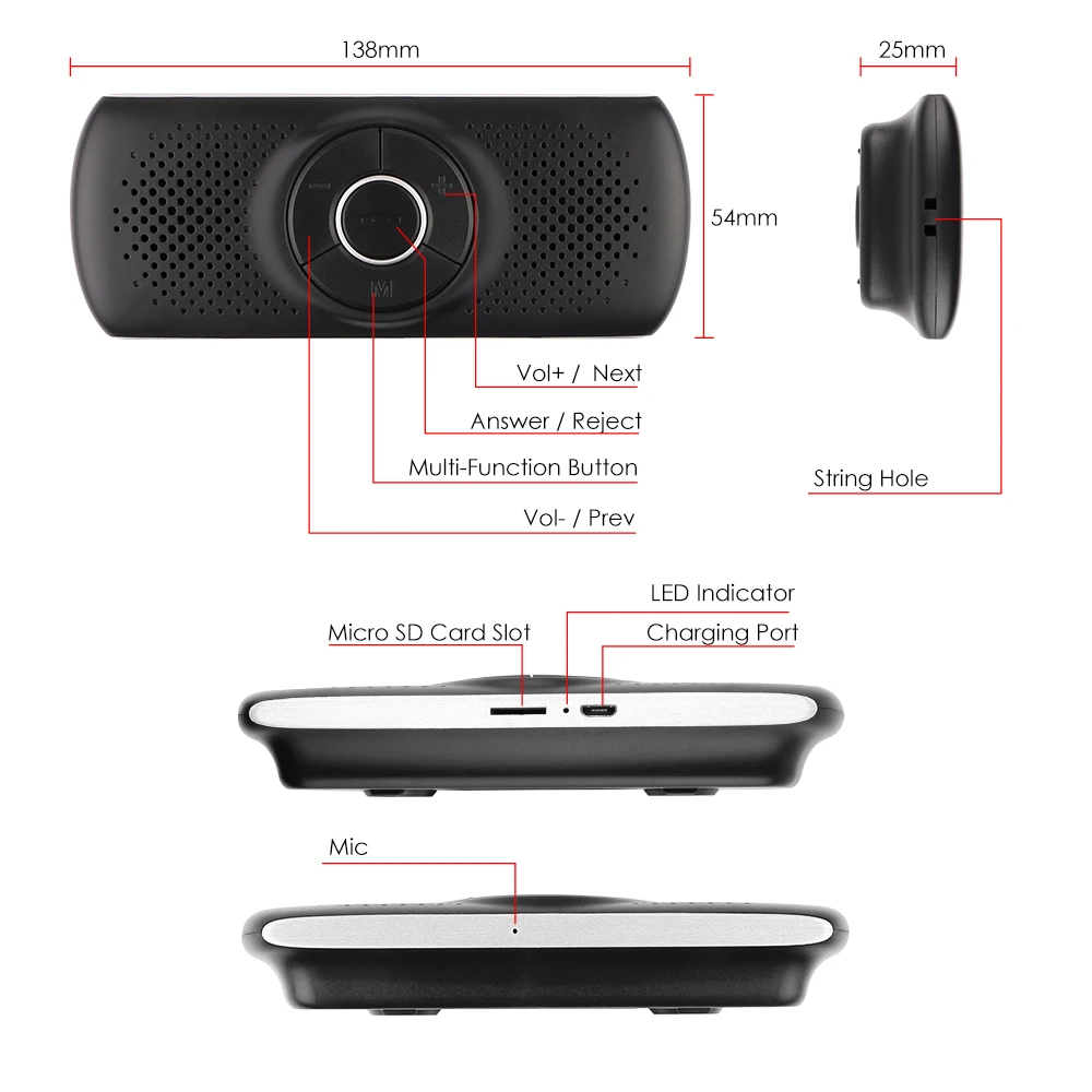 Handfree Bluetooth Car Kit MP3 Player Bluetooth 4.2 EDR SIRI 3W Speaker Car Bluetooth Handsfree Kit Support TF Connect 2 Phones