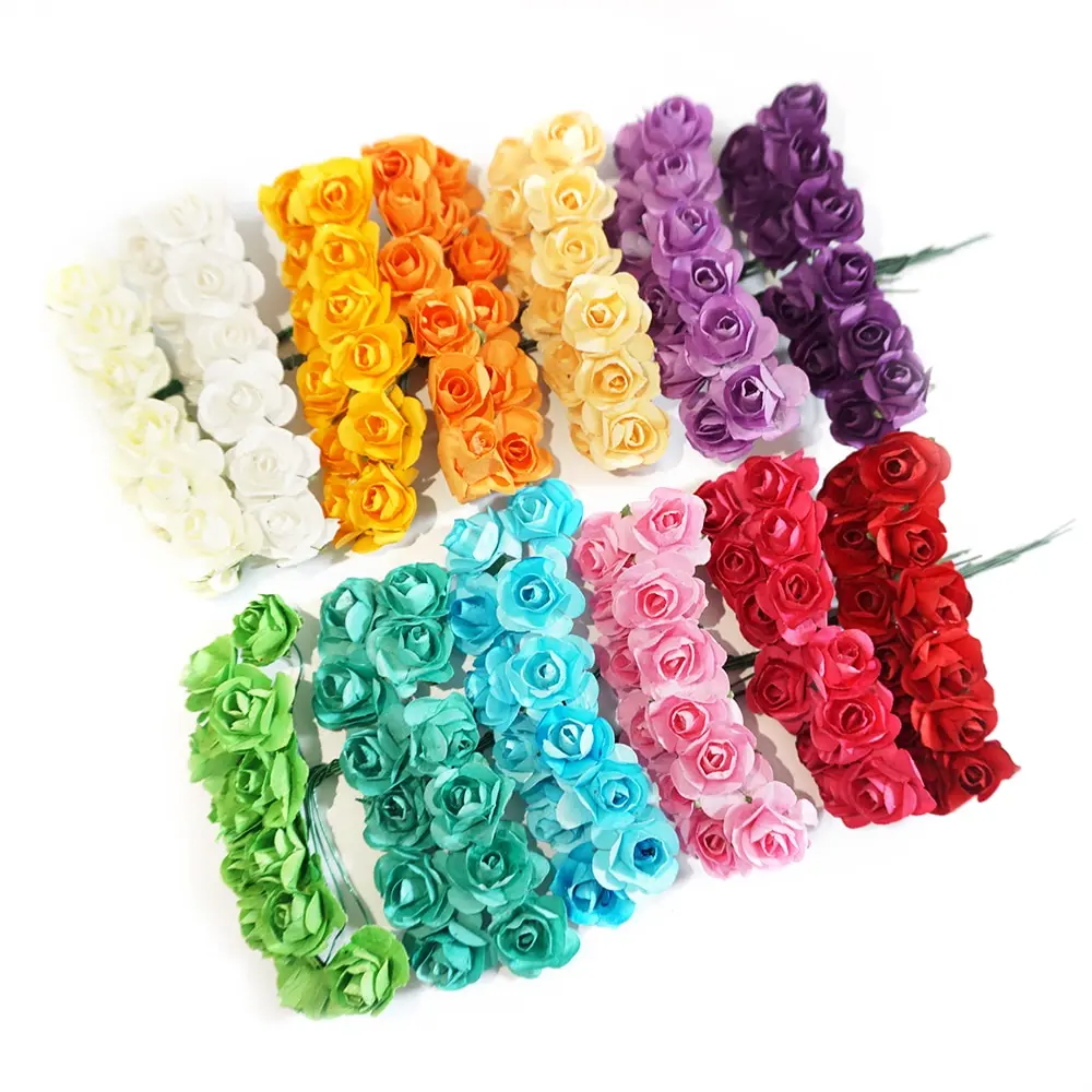 

12Pcs/Bunch 2.5mm Artificial Paper Flowers for Wedding Car Fake Roses Used For Candy Box DIY Wreath Handmade Wedding Decoration