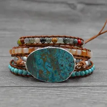 

DIEZI Ethnic Men Leather Wrap Beaded Bracelet Ocean Natural Stone Bracelet For Women Jewelry Bohemian Bracelet Valentine's Gift